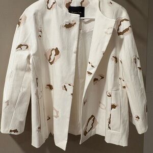 Massimo Dutti Cream and Tan Patterned Crop Trench Blazer